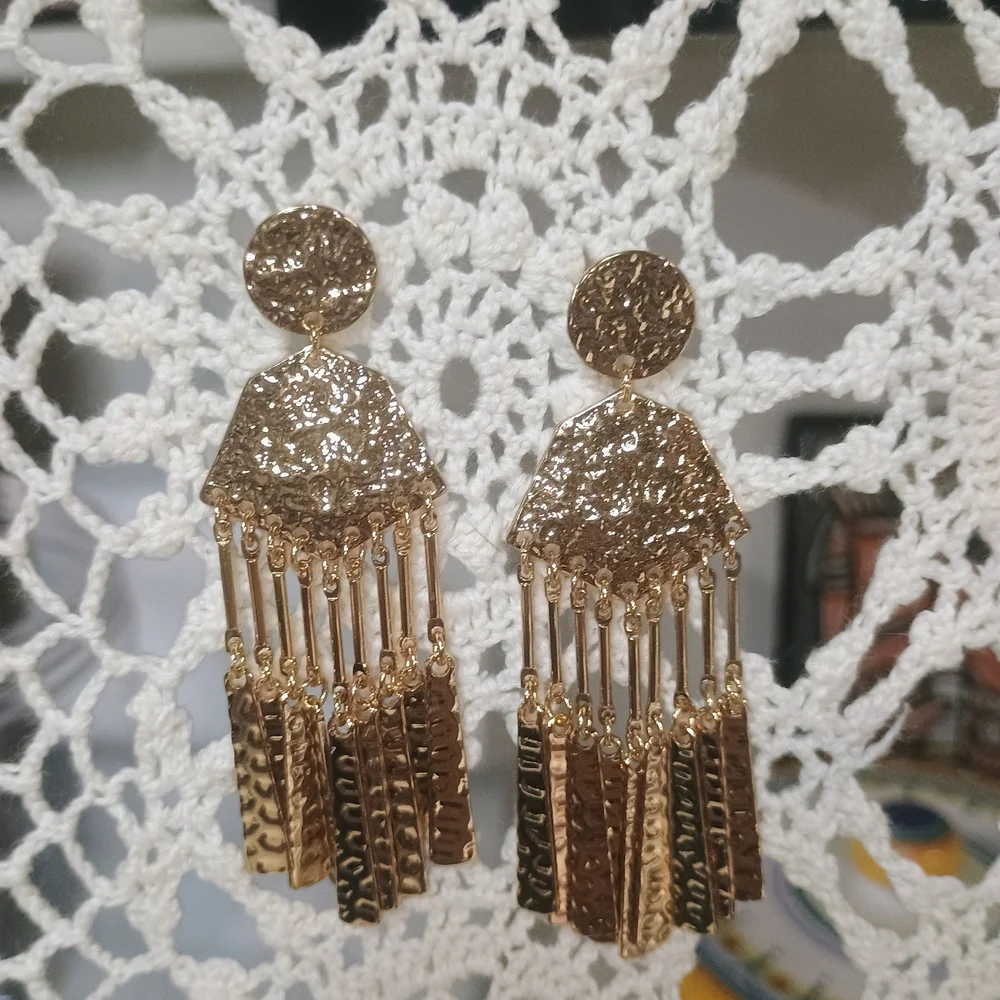 Gold Textured Dangle Earrings - Picture 1 of 1